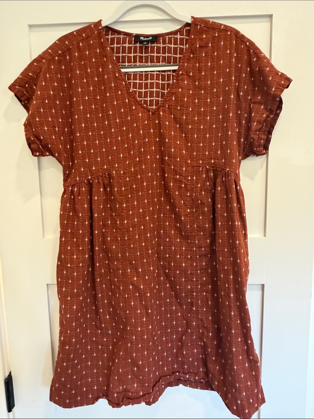 Madewell Rust Embroidered Cotton V-Neck Babydoll Mini Dress Size S